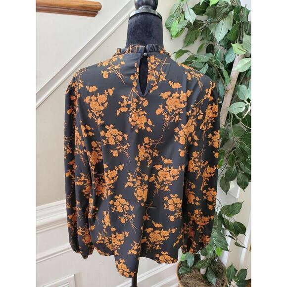 Sheln Women's Black Floral Polyester Long Sleeve Round Neck Pullover Blouse 2XL - Picture 7 of 11